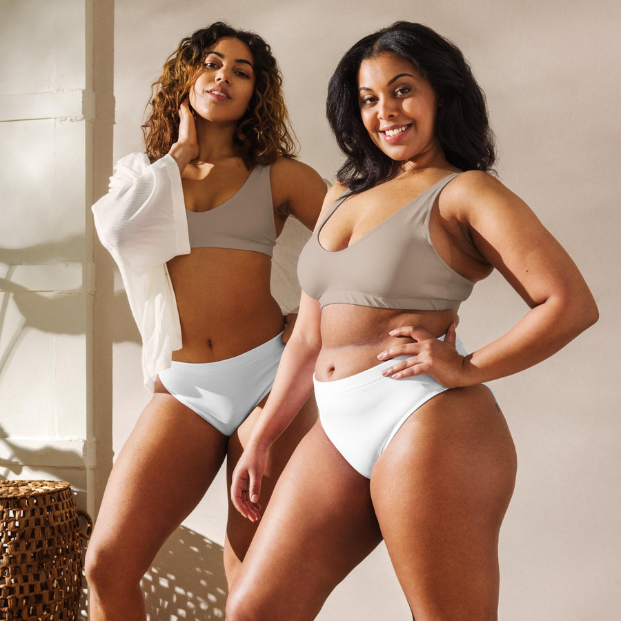Solid (choice of 5 colors) Recycled high-waisted bikini bottom - companion to multiple tops. Make your own mix-n-match set.
