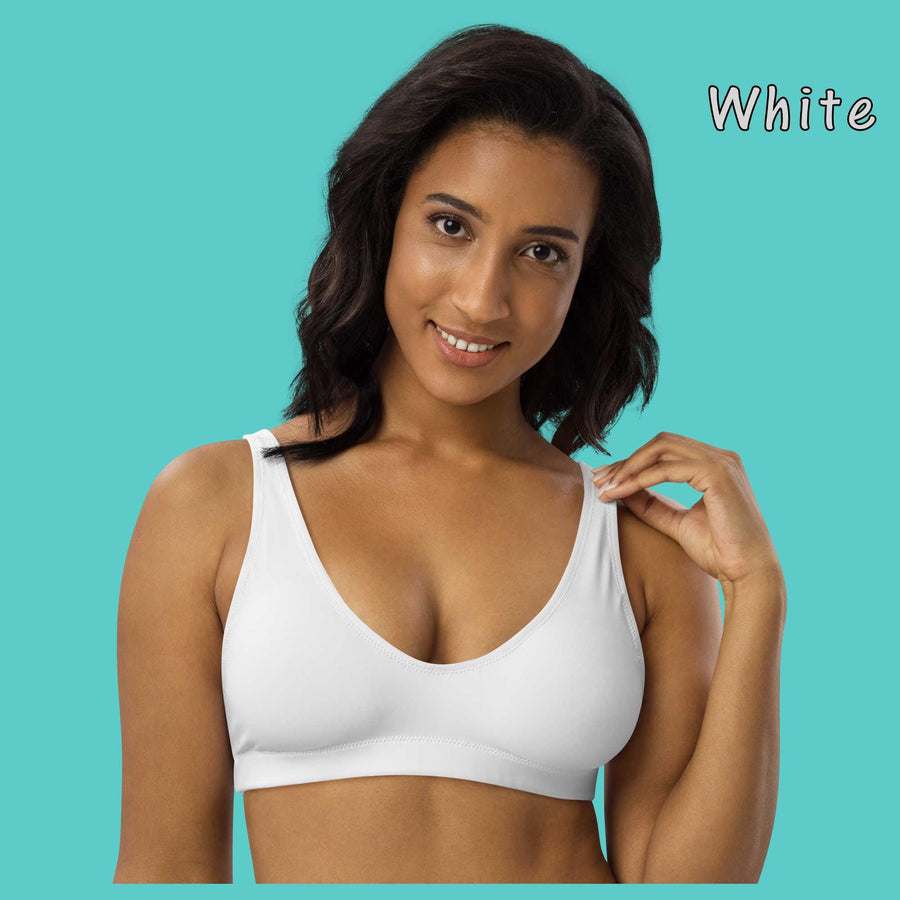 Solid Color (6) Recycled Bikini Top, Mix-and-Match Padded Swimwear, Eco-Friendly Minimalist Swim Top in Black, White, Orange, Green, or Blue