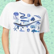 Deep Blue Ocean Creatures T-Shirt | Vintage Marine Life Art | Unisex Comfort Colors 1717 Shirt | Sea Animal Collage Gift for Ocean Lovers