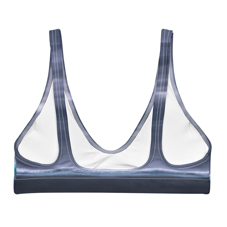 Gray Whale Bikini Top | Breaching Whale with Ocean Horizon Print | Recycled Padded Swim Top | Eco-Friendly Marine-Inspired Swimwear