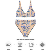 Deep Blue Ocean Creatures Bikini top, Vintage Fish Pattern by Adolphe Millot, All-Over Print bathing top, Sustainable Swimwear SAND