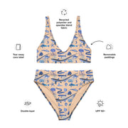 Deep Blue Ocean Creatures Bikini top, Vintage Fish Pattern by Adolphe Millot, All-Over Print bathing top, Sustainable Swimwear SAND