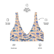 Deep Blue Ocean Creatures Bikini Top, Vintage Fish Pattern by Adolphe Millot, All-Over Print Bathing Suit Top, Sustainable Swimwear SAND