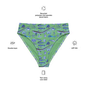 Deep Blue Ocean Creatures Bikini bottom, Vintage Fish Pattern by Millot, All-Over Print High-Waisted BOTTOMS , Sustainable Swimwear SEAFOAM