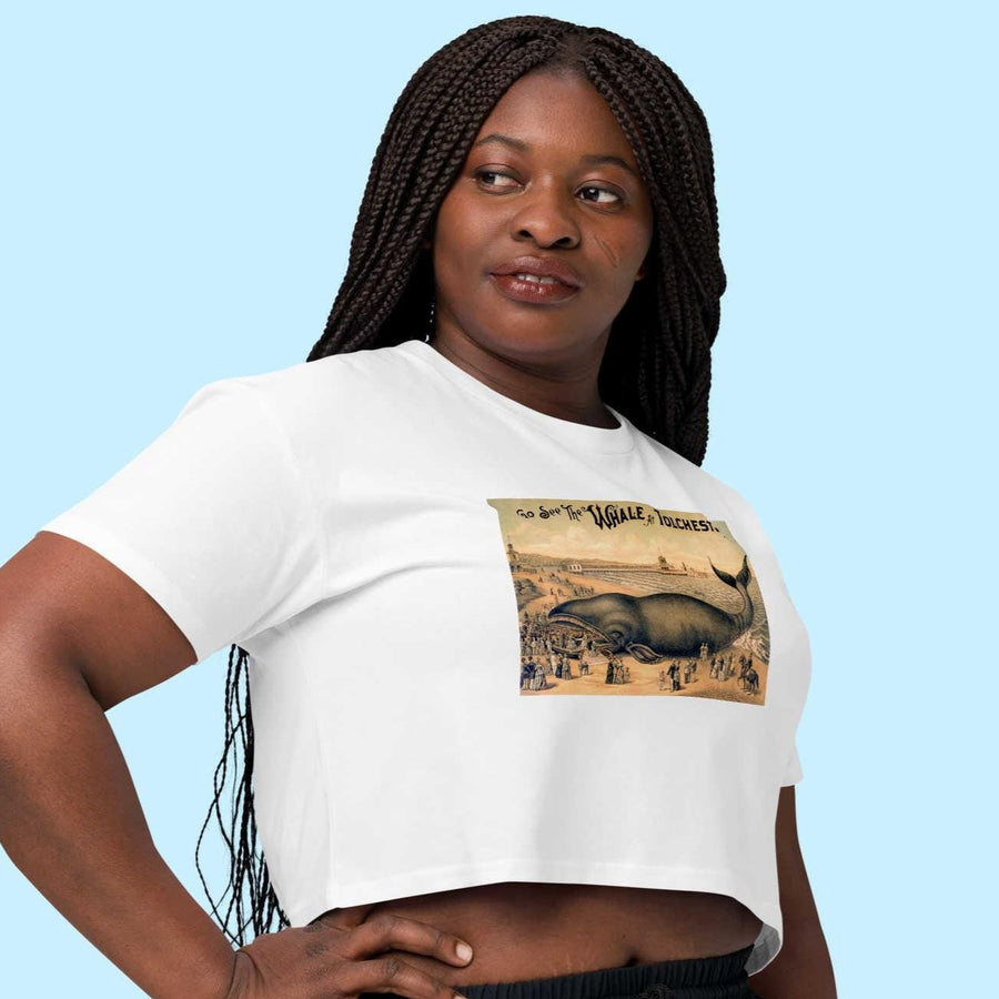 Tolchester Whale Vintage Postcard Crop Top | 1889 Beach Resort Art | Kitsch Americana Shirt | 100% Combed Cotton | Summer Retro Gift