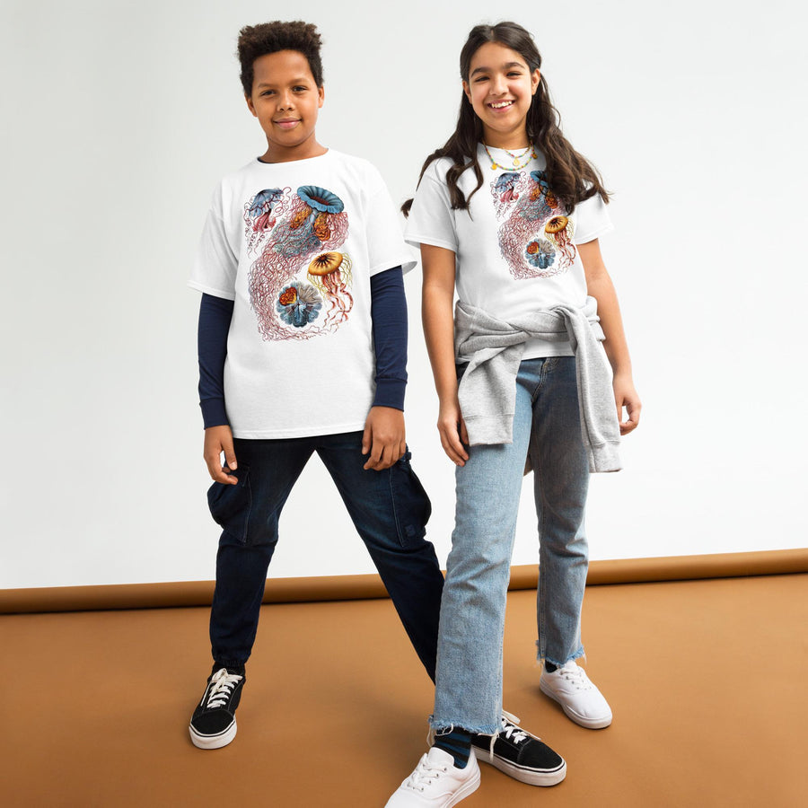 Discomedusa Jellyfish Youth T-Shirt, Haeckel Vintage Ocean Art, Gildan 5000B, Durable Marine Biology Kids Tee, Educational Sea Life Gift
