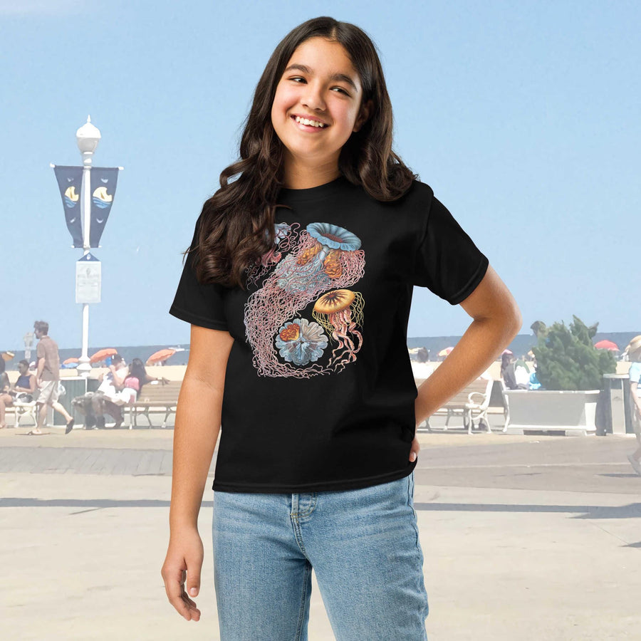 Discomedusa Jellyfish Youth T-Shirt, Haeckel Vintage Ocean Art, Gildan 5000B, Durable Marine Biology Kids Tee, Educational Sea Life Gift