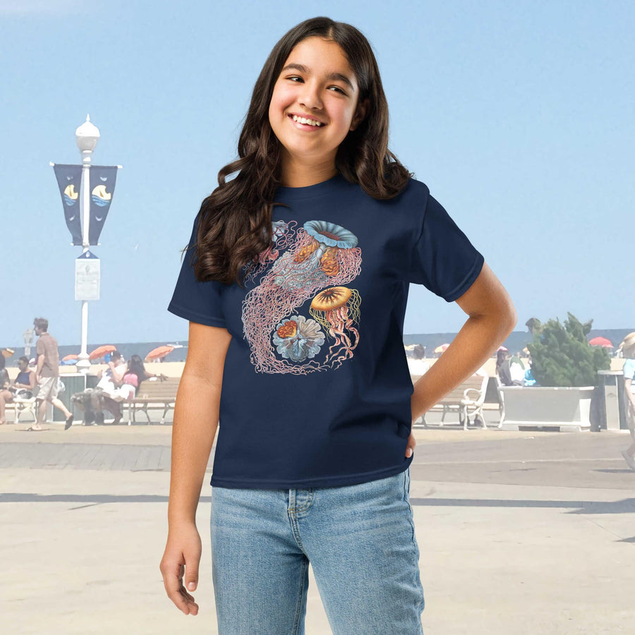 Discomedusa Jellyfish Youth T-Shirt, Haeckel Vintage Ocean Art, Gildan 5000B, Durable Marine Biology Kids Tee, Educational Sea Life Gift