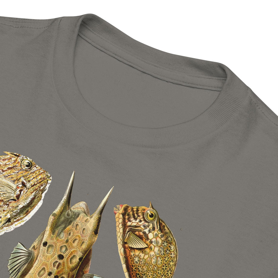 Ostraciontes Cowfish Youth T-Shirt, Ernst Haeckel Horned Boxfish Drawing, Gildan 5000B Durable Ocean Science Tee, Marine Biology Kids Gift