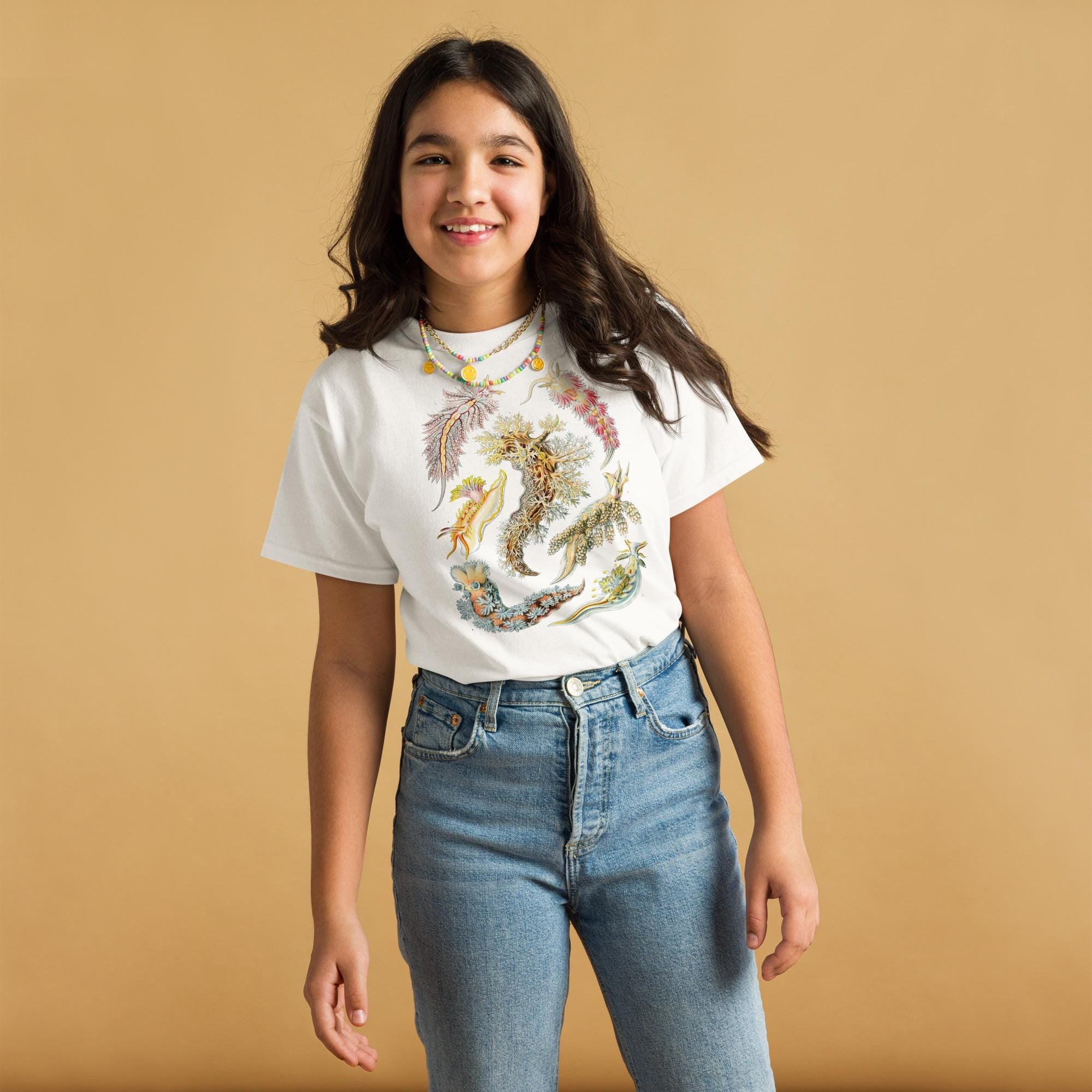 Nudibranchia Sea Slugs Youth T-Shirt, Ernst Haeckel Ocean Art, Restored Vintage Nudibranch Illustration, Gildan 5000B, Marine Kids Tee