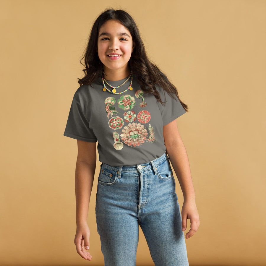 Scyphozoa Jellyfish Youth T-Shirt, Ernst Haeckel 1899 Marine Biology Art, True Jellyfish Anatomy, Gildan 5000B Ocean Science Kids Tee