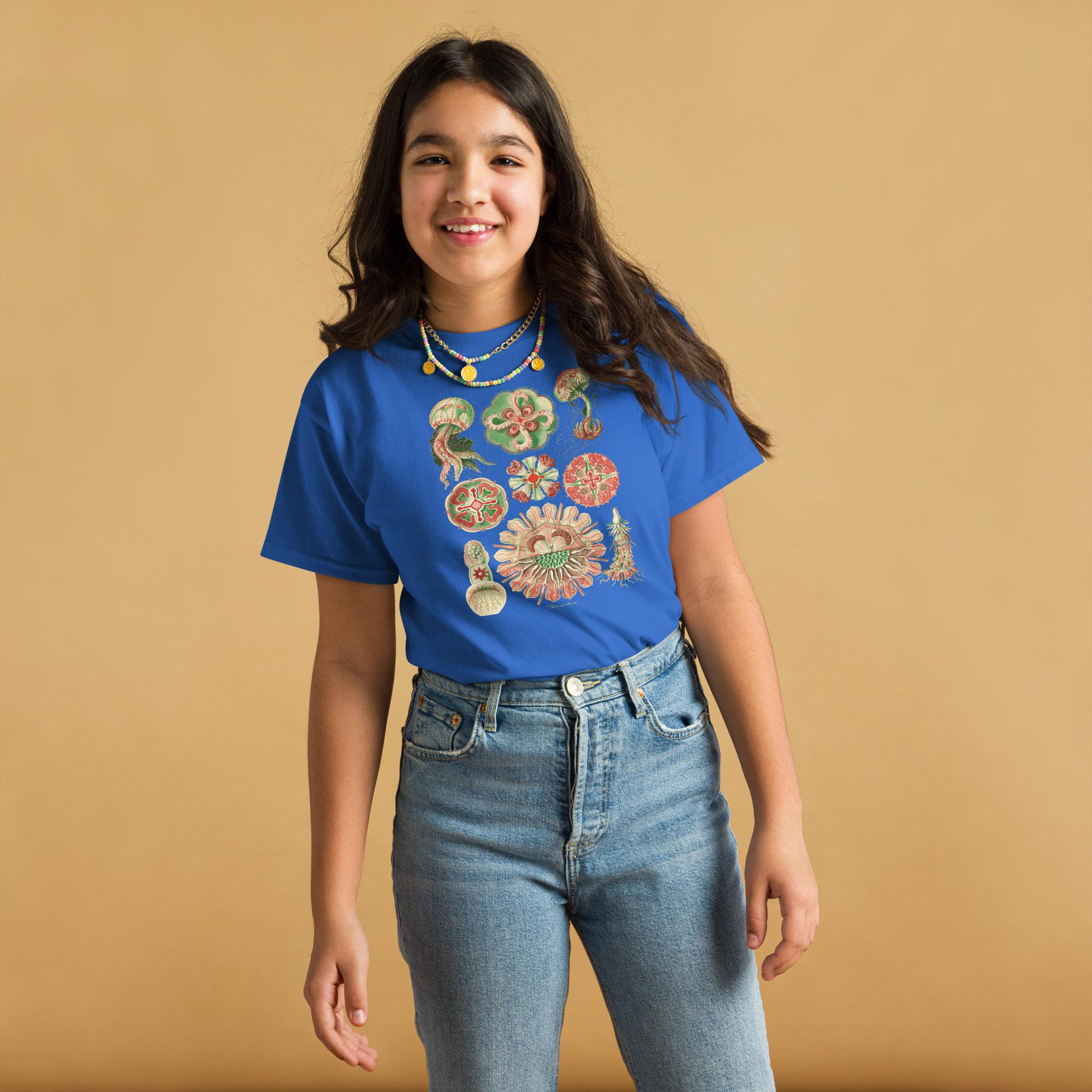 Scyphozoa Jellyfish Youth T-Shirt, Ernst Haeckel 1899 Marine Biology Art, True Jellyfish Anatomy, Gildan 5000B Ocean Science Kids Tee
