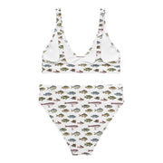 Vintage Fish Recycled Bikini | All-Over Print High-Waisted Swim Set | Bloch Seamless Pattern | Eco-Friendly UPF 50+ Swimwear