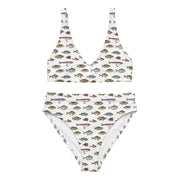 Vintage Fish Recycled Bikini | All-Over Print High-Waisted Swim Set | Bloch Seamless Pattern | Eco-Friendly UPF 50+ Swimwear