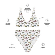 Vintage Fish Recycled Bikini | All-Over Print High-Waisted Swim Set | Bloch Seamless Pattern | Eco-Friendly UPF 50+ Swimwear