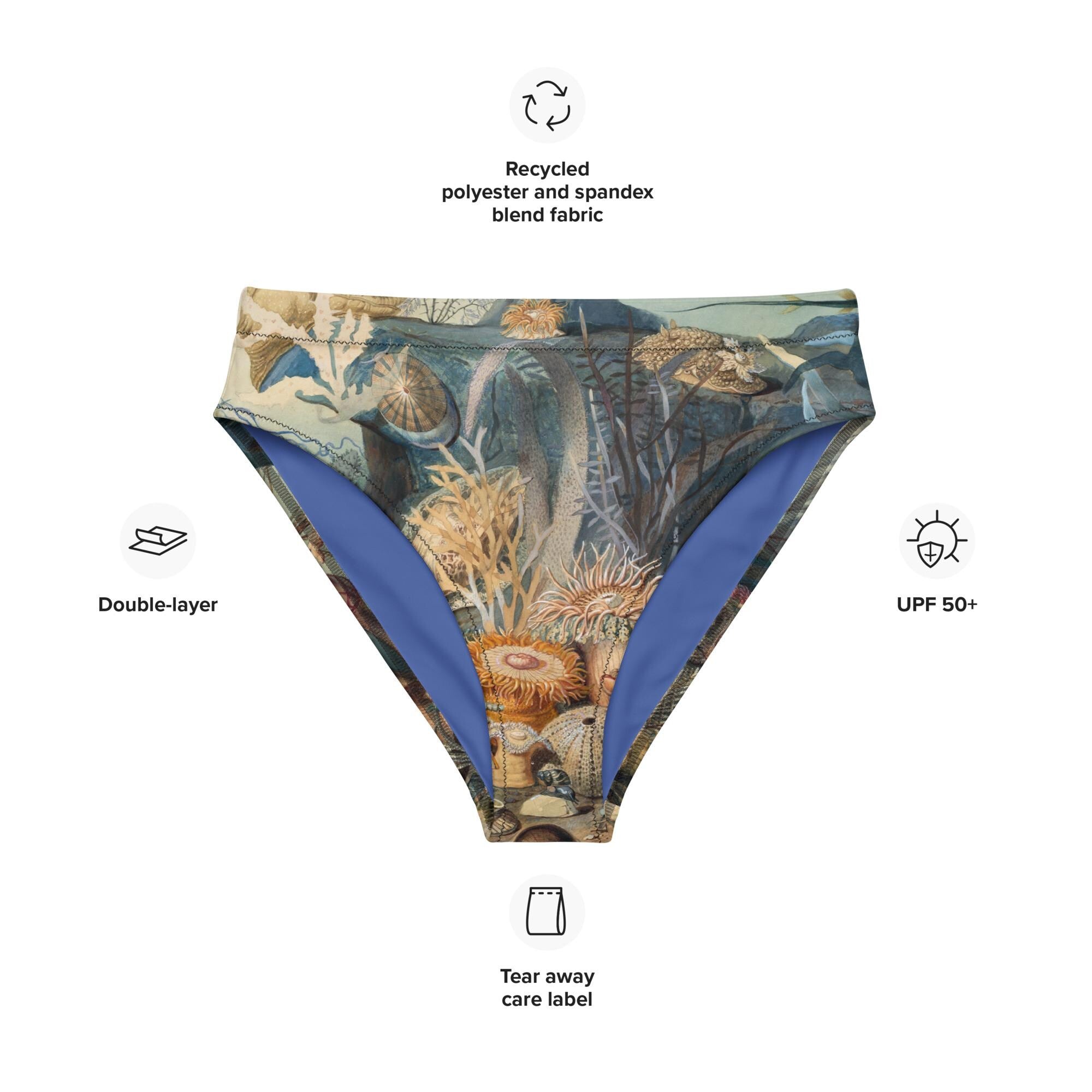 Ocean Life High-Waisted Bikini Bottoms | James M. Sommerville 1859 Art | Vintage Submarine Illustration | Recycled Eco-Friendly Swimwear