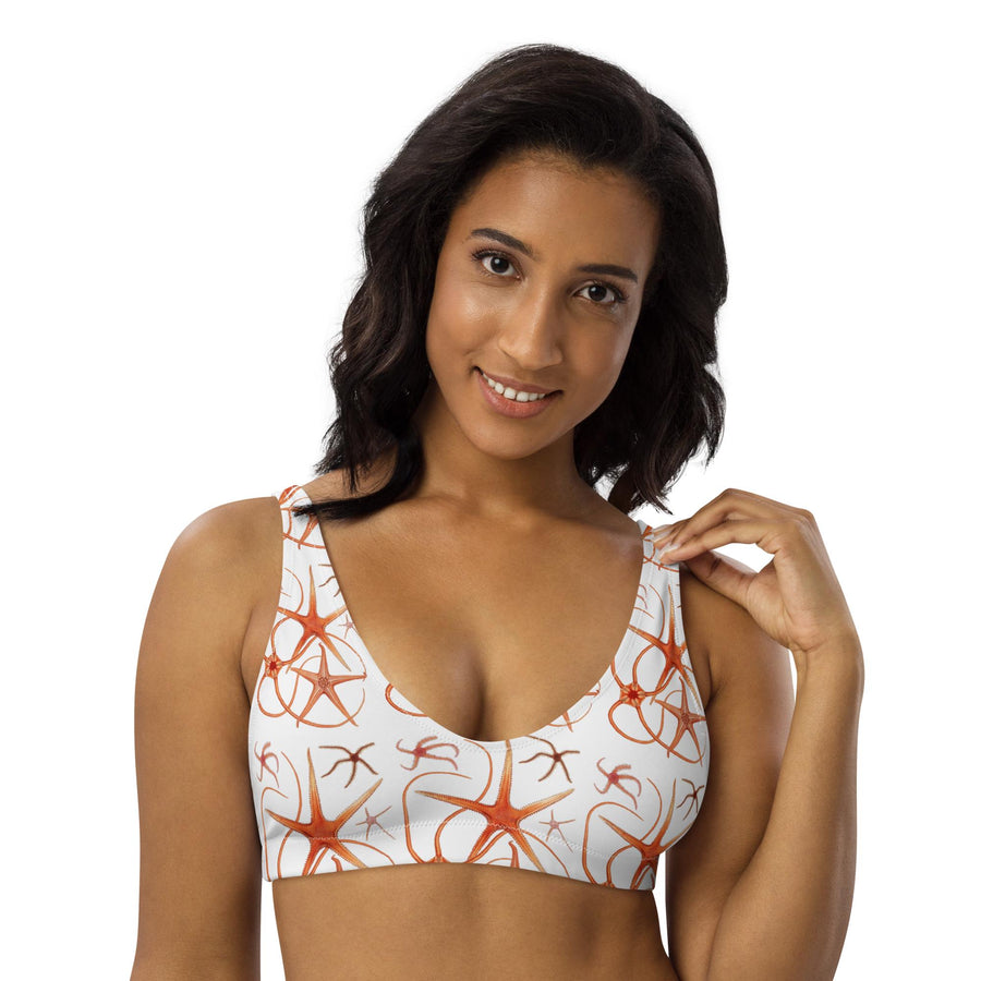 Asteroidea Starfish Bikini Top | Recycled Padded Swimwear with Vintage Albert I Illustration | Eco-Friendly Marine Life Pattern