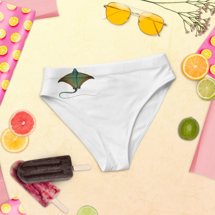 Stingray High-Waisted Bikini Bottoms | Vintage Adolphe Millot Sea Life Art | Eco-Friendly Recycled Swimwear | Ocean-Inspired Design