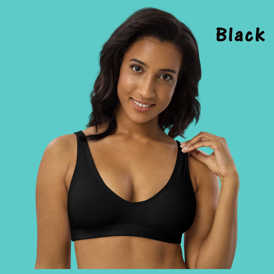 Solid Color (6) Recycled Bikini Top, Mix-and-Match Padded Swimwear, Eco-Friendly Minimalist Swim Top in Black, White, Orange, Green, or Blue