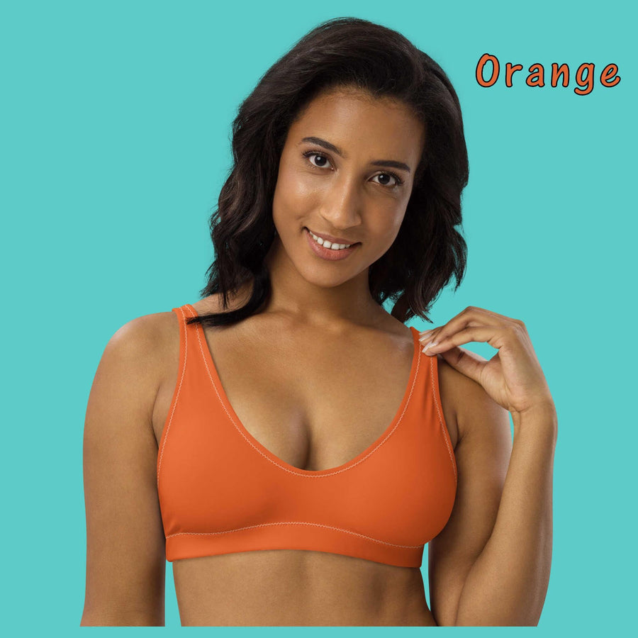 Solid Color (6) Recycled Bikini Top, Mix-and-Match Padded Swimwear, Eco-Friendly Minimalist Swim Top in Black, White, Orange, Green, or Blue