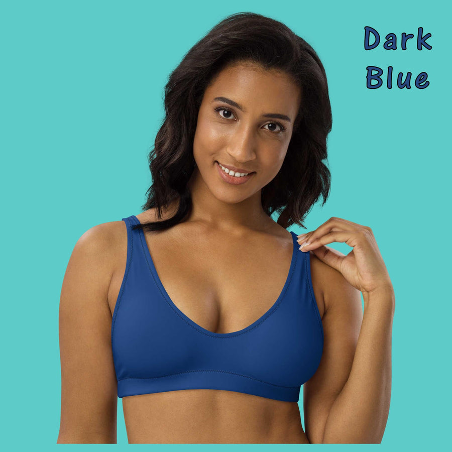 Solid Color (6) Recycled Bikini Top, Mix-and-Match Padded Swimwear, Eco-Friendly Minimalist Swim Top in Black, White, Orange, Green, or Blue
