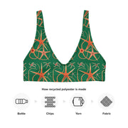 Asteroidea Starfish Green Bikini Top | Recycled Padded Swimwear with Vintage Albert I Illustration | Eco-Friendly Marine Life Pattern