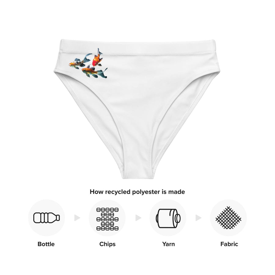 Minimalist Koi Bikini Bottoms | Three Colorful Koi by Ocean Vista | Recycled High-Waisted Swimwear | Eco-Friendly Japanese-Inspired Design