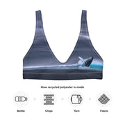 Gray Whale Bikini Top | Breaching Whale with Ocean Horizon Print | Recycled Padded Swim Top | Eco-Friendly Marine-Inspired Swimwear