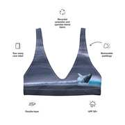 Gray Whale Bikini Top | Breaching Whale with Ocean Horizon Print | Recycled Padded Swim Top | Eco-Friendly Marine-Inspired Swimwear