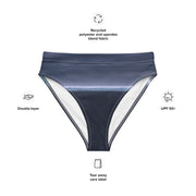 Gray Whale Bikini Bottom | High-Waisted Recycled Swimwear with Ocean Horizon | Whale Breach on Back | Sustainable Two-Piece Bottom