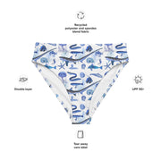 Deep Blue Ocean Creatures Bikini bottom, Vintage Fish Pattern by Adolphe Millot, All-Over Print High-Waisted Bikini, Sustainable Swimwear