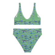 Deep Blue Ocean Creatures Bikini top, Vintage Fish Pattern by Adolphe Millot, All-Over Print bathing top, Sustainable Swimwear Seafoam