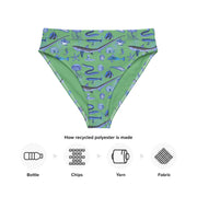 Deep Blue Ocean Creatures Bikini bottom, Vintage Fish Pattern by Millot, All-Over Print High-Waisted BOTTOMS , Sustainable Swimwear SEAFOAM