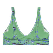 Deep Blue Ocean Creatures Bikini Top, Vintage Fish Pattern by Adolphe Millot, All-Over Print Bathing Suit Top, Sustainable Swimwear SEAFOAM