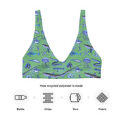 Deep Blue Ocean Creatures Bikini Top, Vintage Fish Pattern by Adolphe Millot, All-Over Print Bathing Suit Top, Sustainable Swimwear SEAFOAM