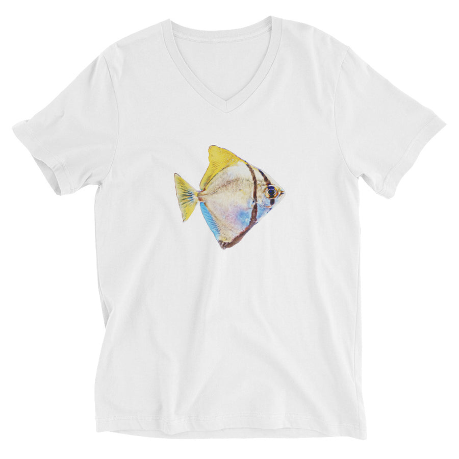 Monodactylus argenteus V-Neck T-Shirt – Silver Moony Fish Minimalist Marine Life Tee