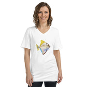 Monodactylus argenteus V-Neck T-Shirt – Silver Moony Fish Minimalist Marine Life Tee